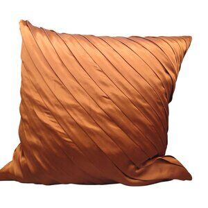 Vintage Bronze Ruche Throw Pillow Cover, Smocked Satin Stripes, Rust Color